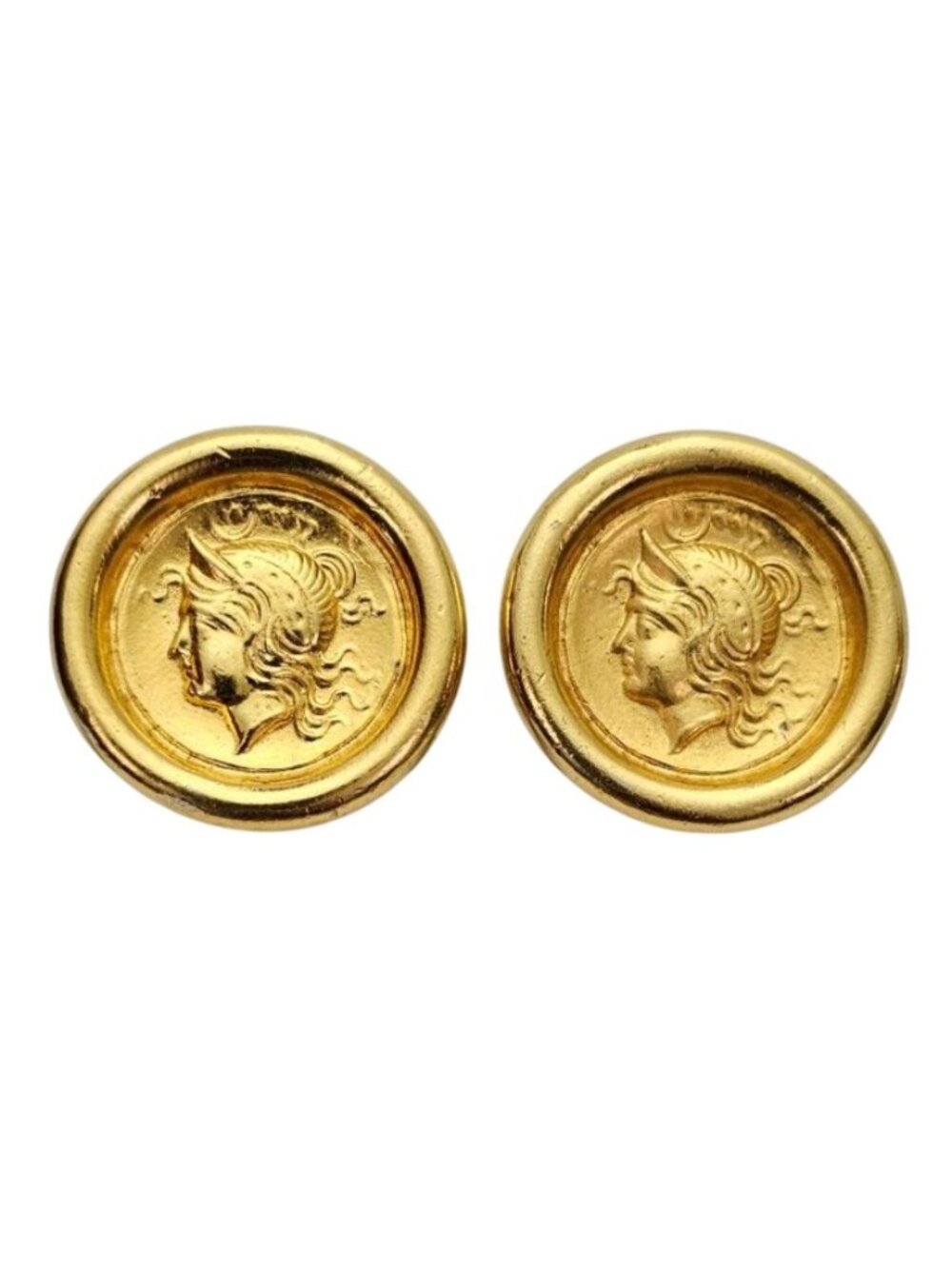 Gold Tone Coin Clip-On Matte Designer Style Earrings J879